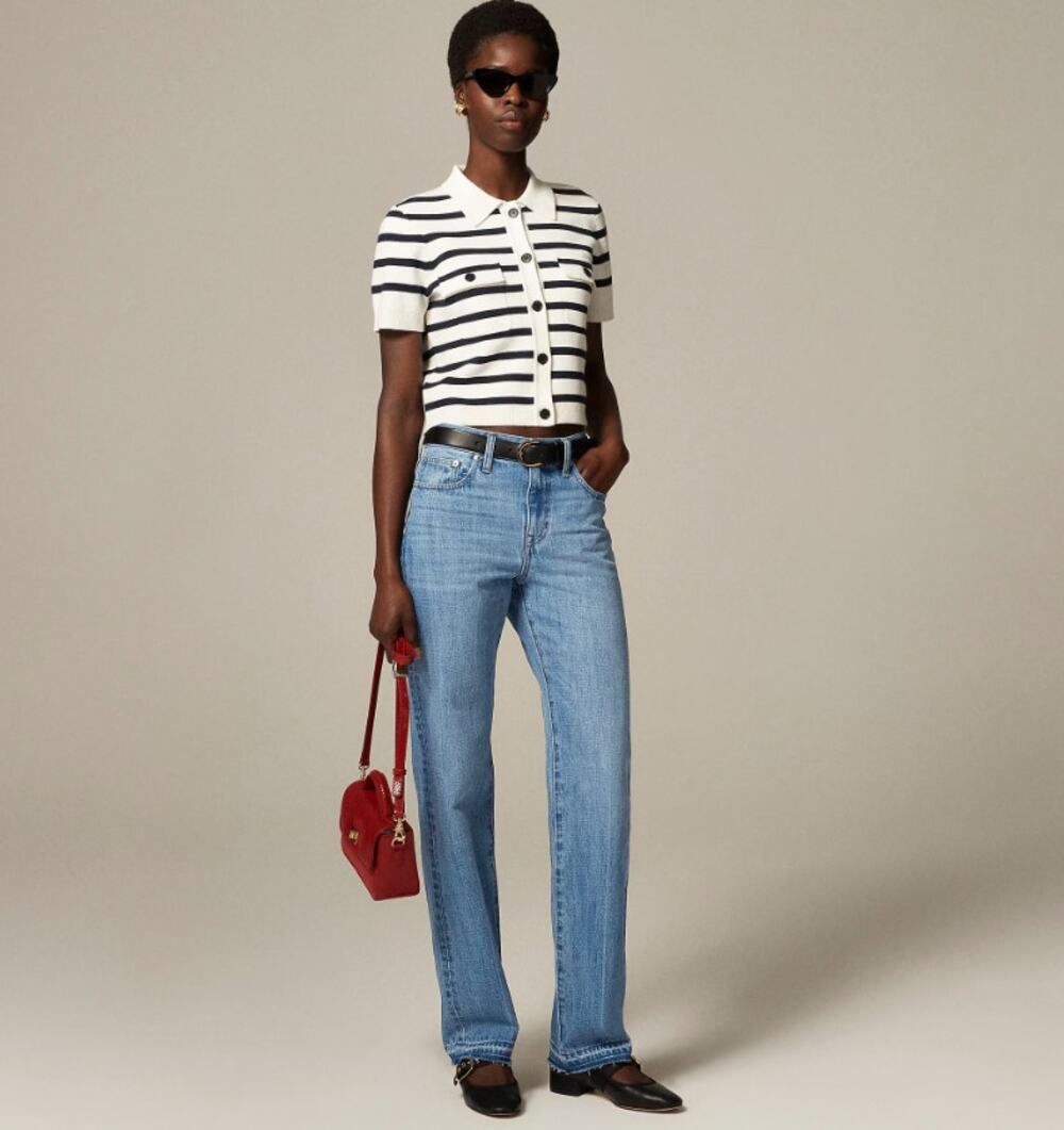 J.Crew Mid-Rise Straight Leg Jean WMNS 29 Elise Wash Blue Rigid Denim Frayed Hem